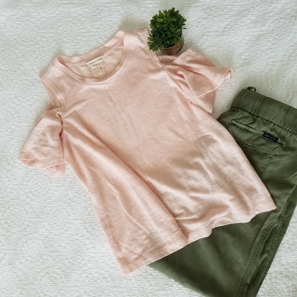 Rebecca Taylor | cold shoulder pink linen top